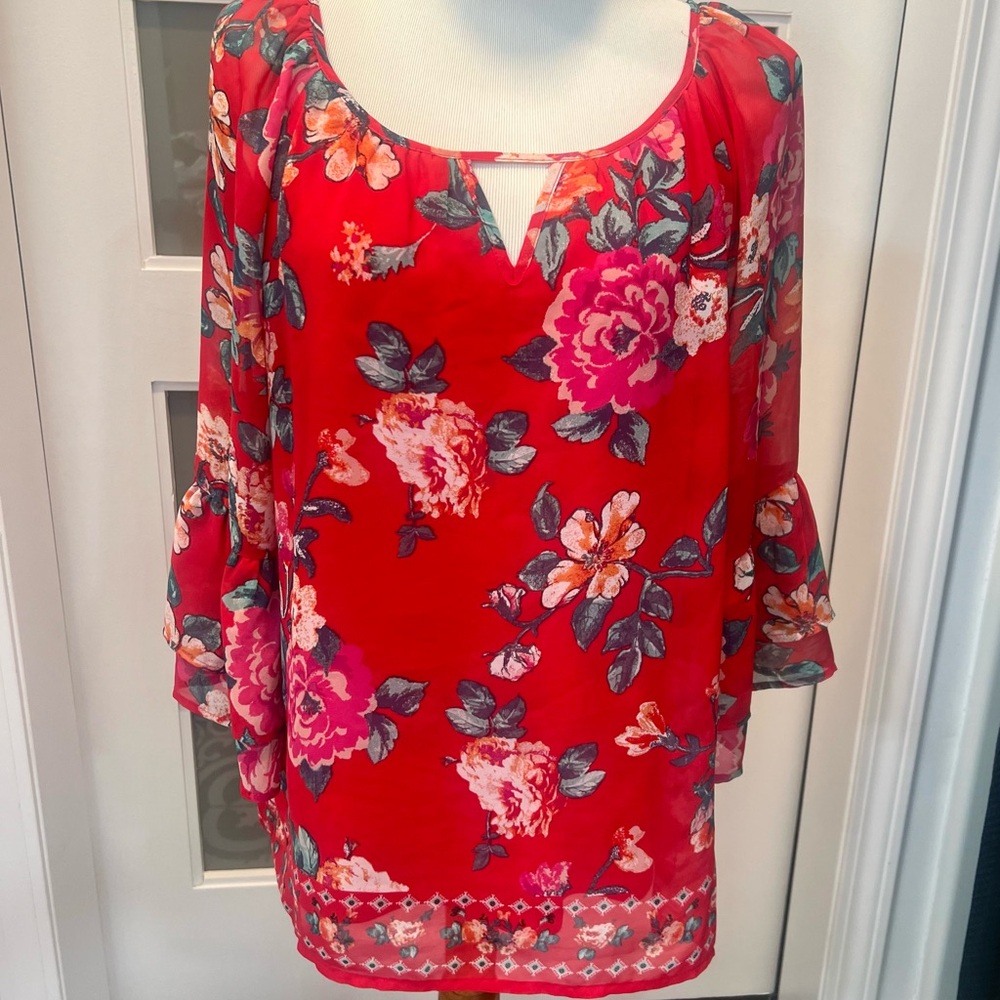 Apt. 9 Vibrant Red Floral Blouse size M